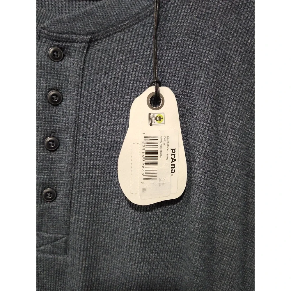 Prana NWT Touchstone Henley Mens‎ XXL Long Sleeve Blue-Gray Cotton Blend Stretch